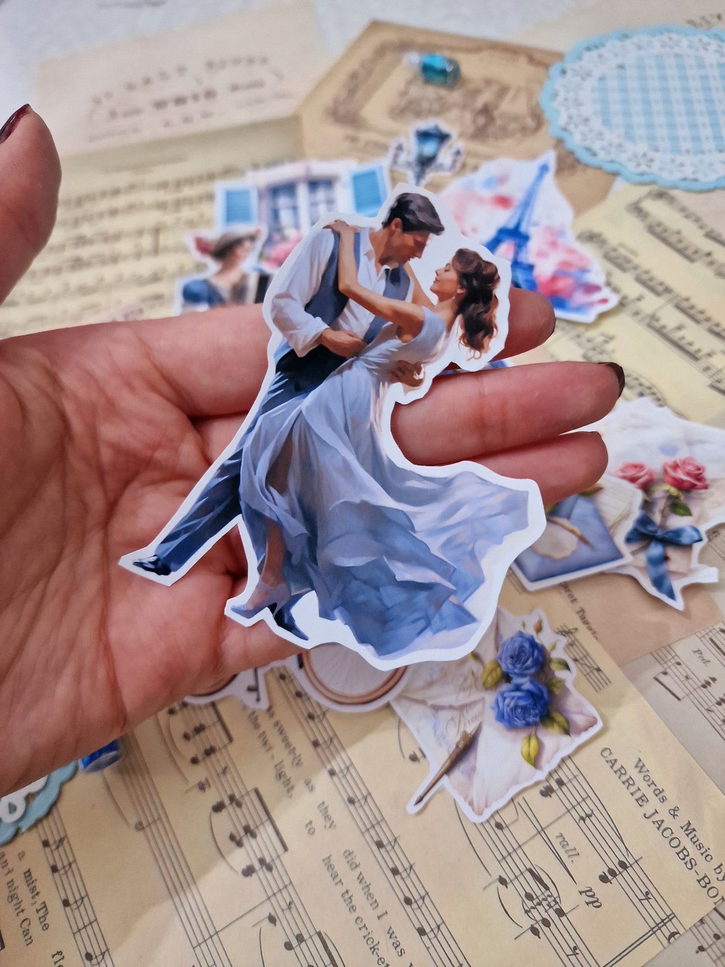 Lot de 14 stickers Romance Paris pour journal, scrapbooking, travaux manuels•