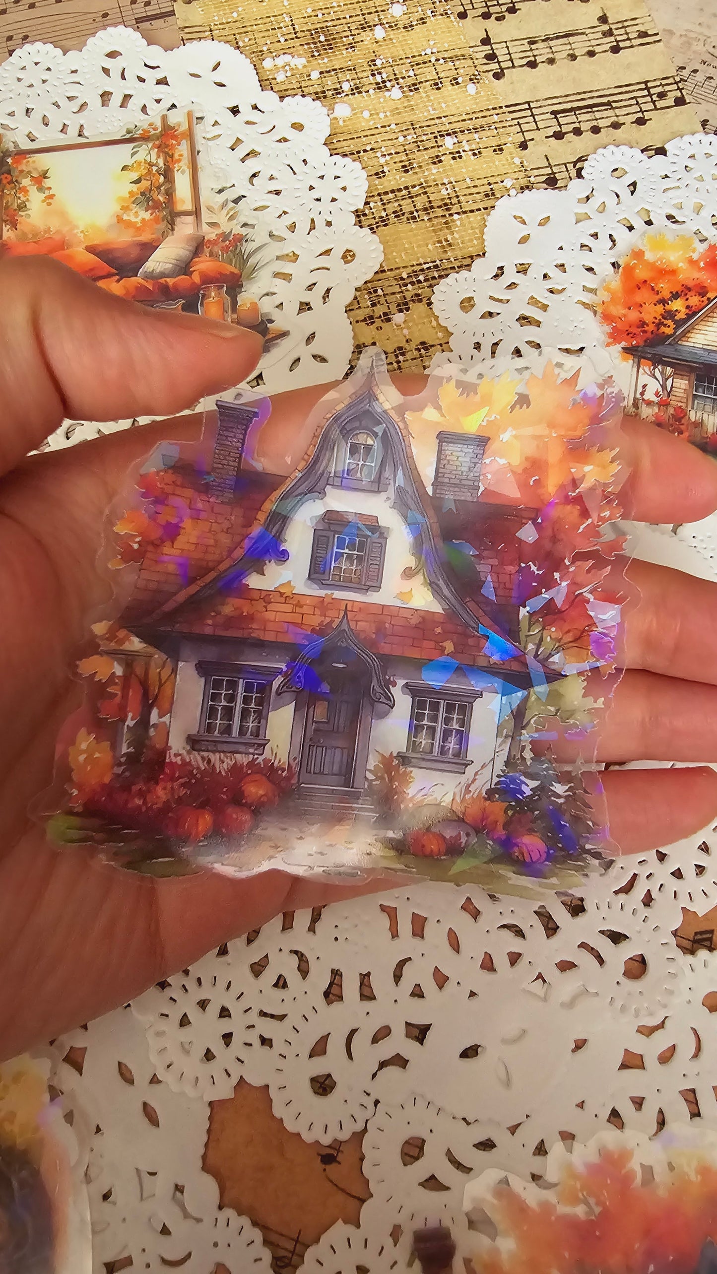 5 stickers scintillants maisons d'automne pour un journal | Scrapbooking | artisanat | Arts de la main •