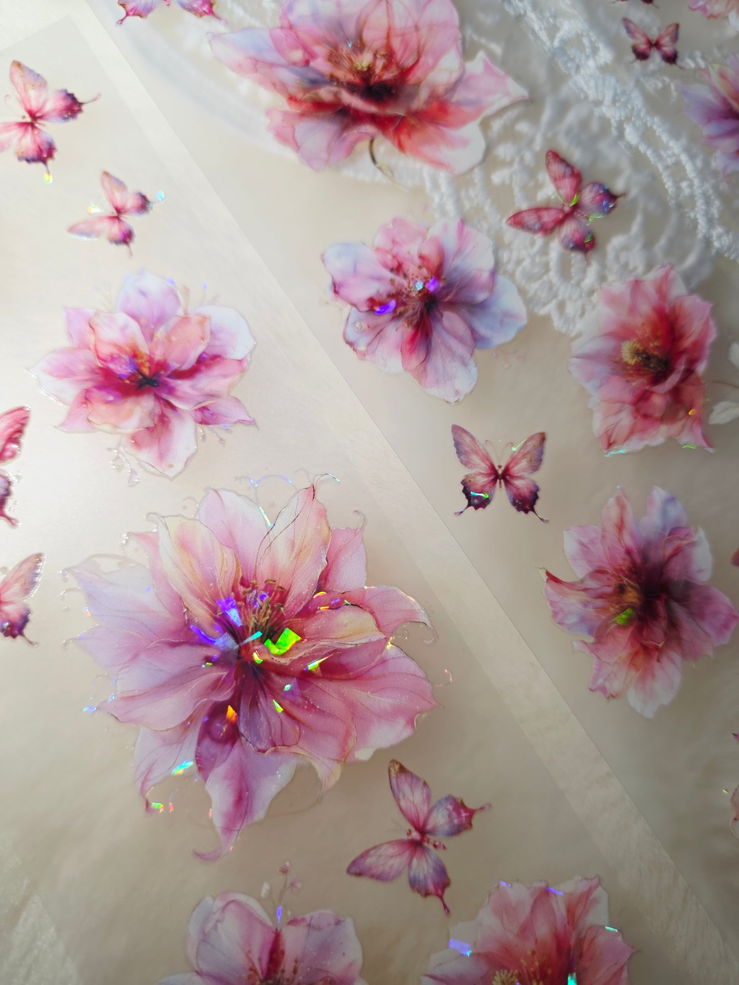 My DESIGN My PET TAPE pour journal, scrapbooking, travaux manuels, boucle d'art à la main 100 cm x7 cm, Shinning pink Cherry Blossom flowers