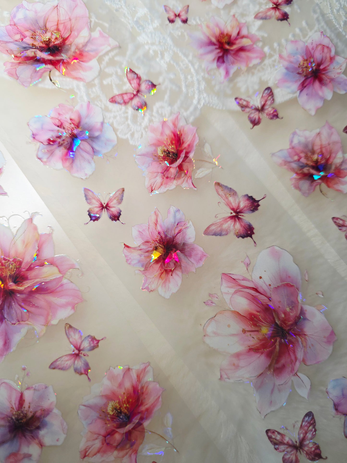 My DESIGN My PET TAPE pour journal, scrapbooking, travaux manuels, boucle d'art à la main 100 cm x7 cm, Shinning pink Cherry Blossom flowers