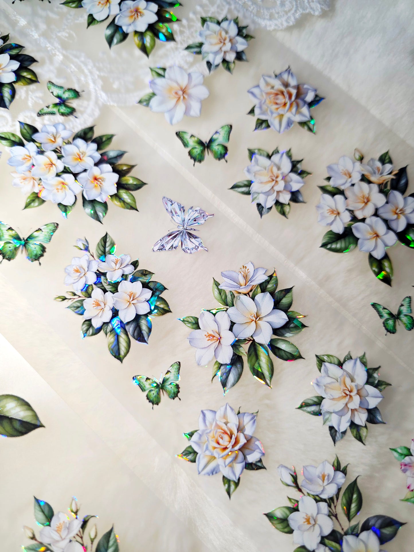 My DESIGN My PET TAPE pour journal, scrapbooking, travaux manuels, boucle d'art à la main 100 cm x7 cm, Shinning white Gardenia flowers