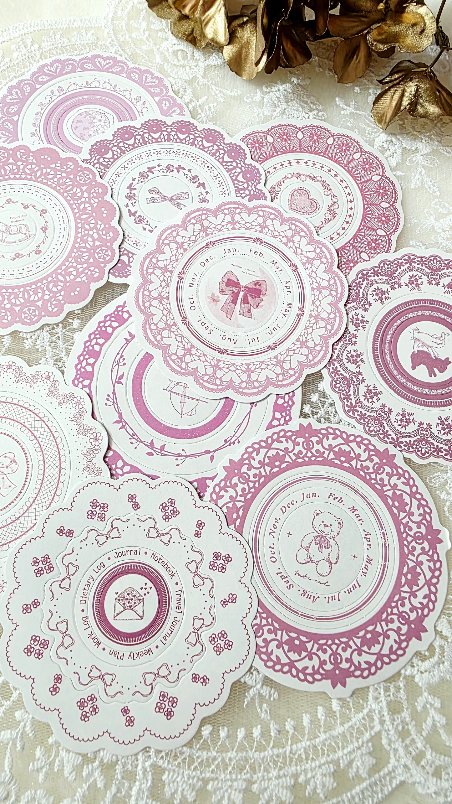 Circle frames Stickers pre cut ,Pink theme for journaling, scrapbooking, Crafts, HandArts