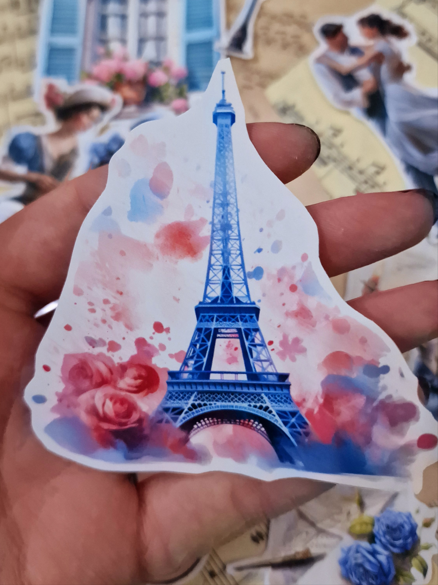 Lot de 14 stickers Romance Paris pour journal, scrapbooking, travaux manuels•
