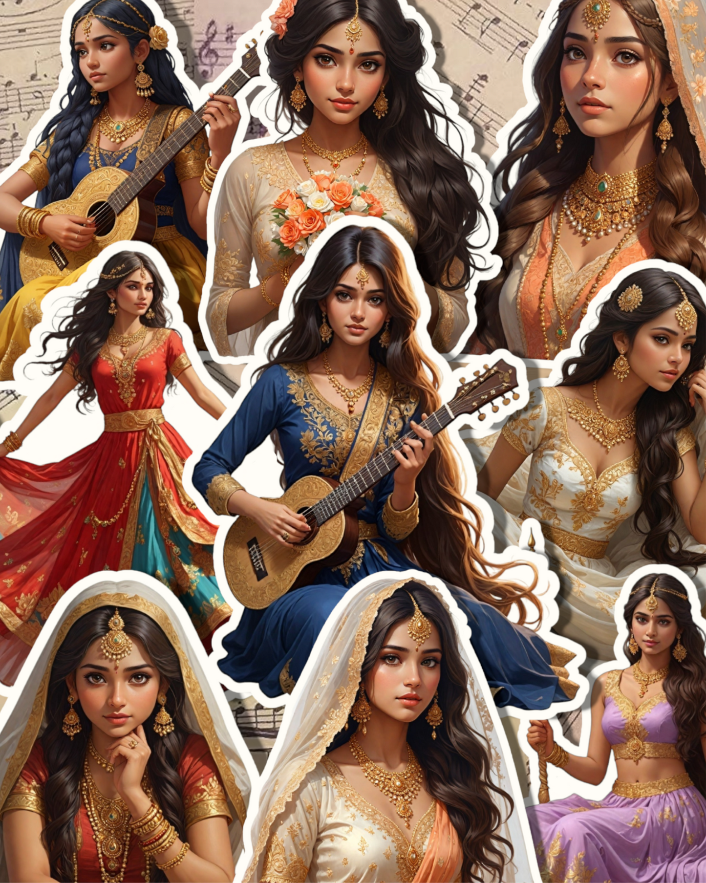 Set of 9 indian girl for journaling| Scrapbooking | Crafts | HandArts •