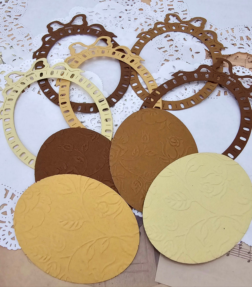 Die cuts set of 5 Oval Bow frame carton Paper plus embossing oval 216g/M High Quality Brown tones for Journaling | Scrapbooking | crafts•