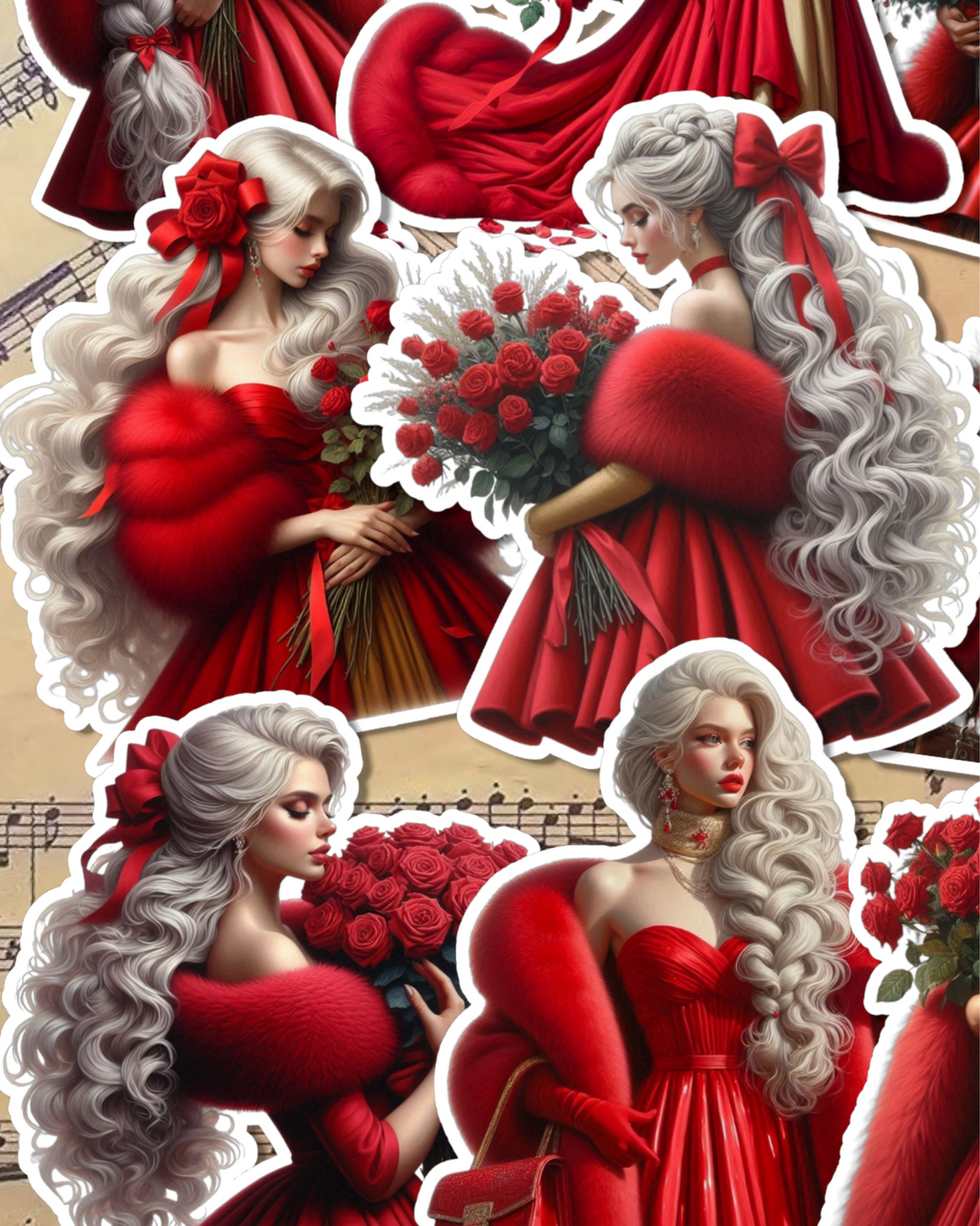 Set of Beautiful Girls wearing red dress for journaling , le scrapbooking, Crafts, HandArts.