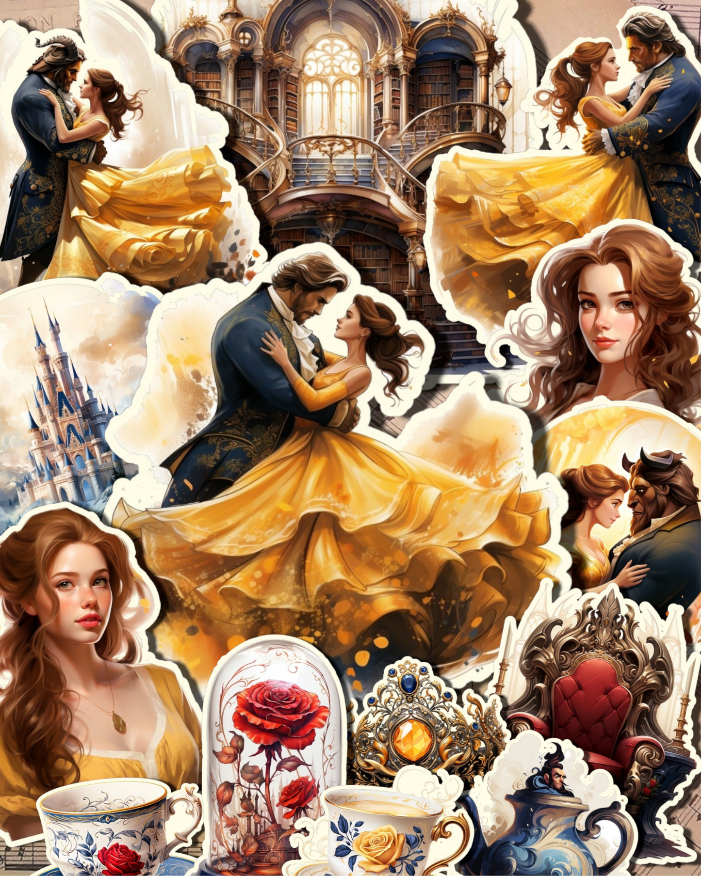Lot de 14 stickers La Belle et la Bête pour tenir un journal | Scrapbooking | Artisanat| Arts de la main •