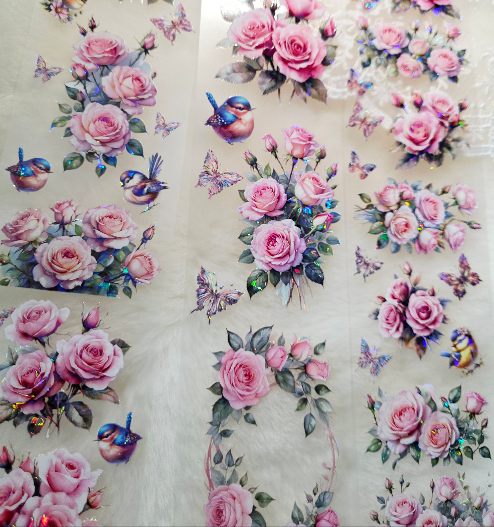 My DESIGN My PET TAPE pour journal, scrapbooking, travaux manuels, boucle d'art à la main 100 cm x7 cm, Shinning Pink flowers