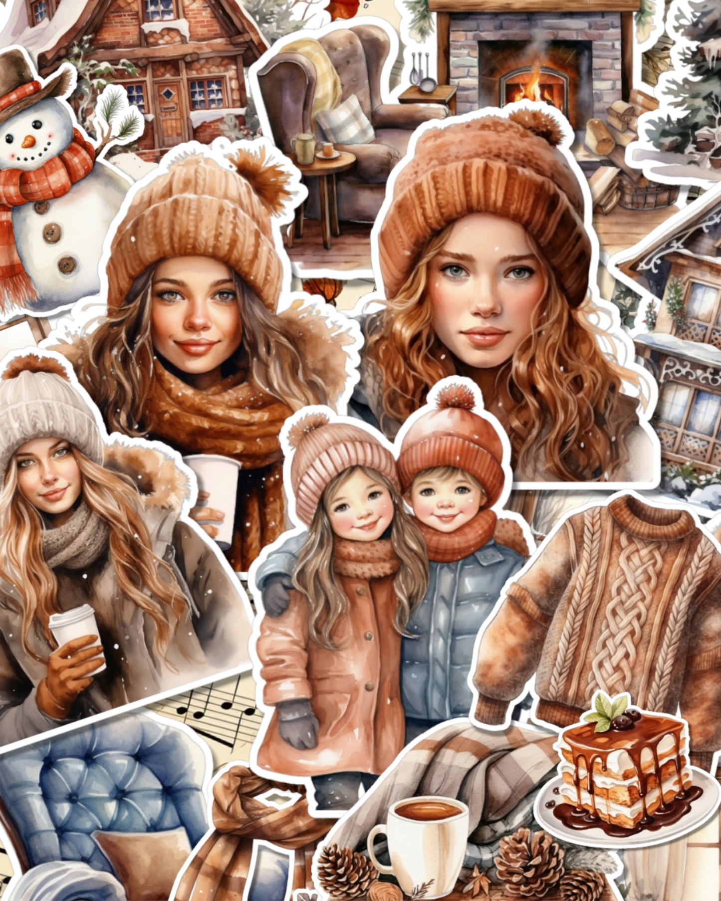 Lot de 25 autocollants pour un hiver chaud et confortable pour le journal, le scrapbooking, l'artisanat, les cartes et l'art des mains.