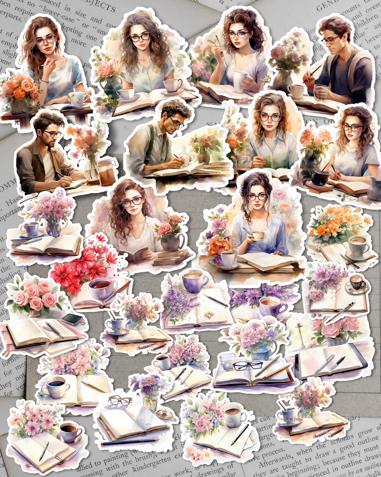 Lot de 25 autocollants lecture et autocollants café pour la journalisation | Scrapbooking | Artisanat | Arts de la main •