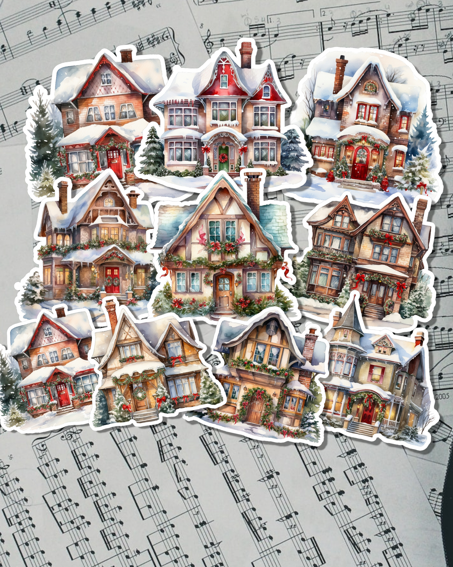 Lot de 10 stickers Maison de Noël pour journaling, Scrapbooking
