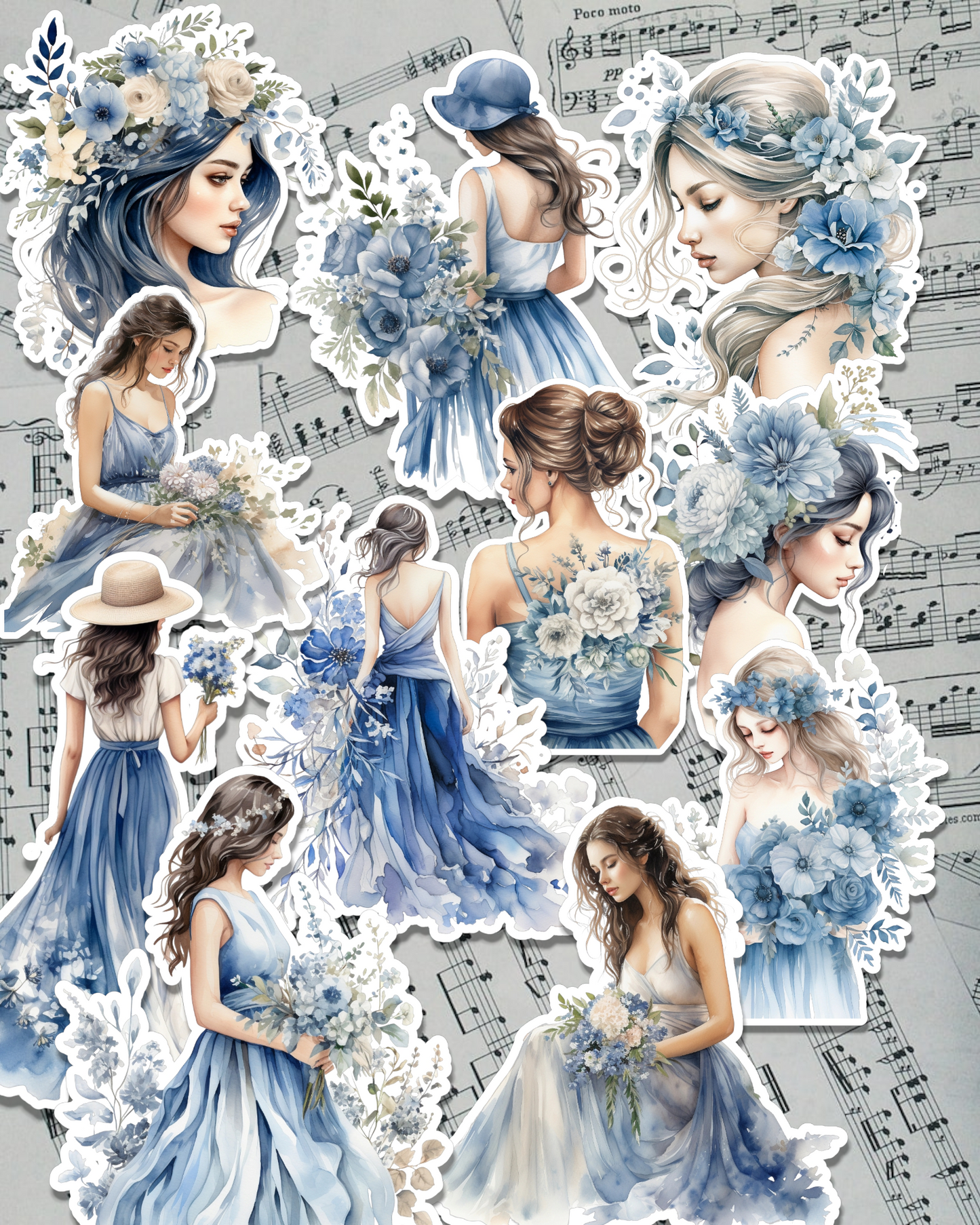 Fairy blue girls lot of 12 stickers for Journaling | Scrapbooking | Crafts | Hand Arts •