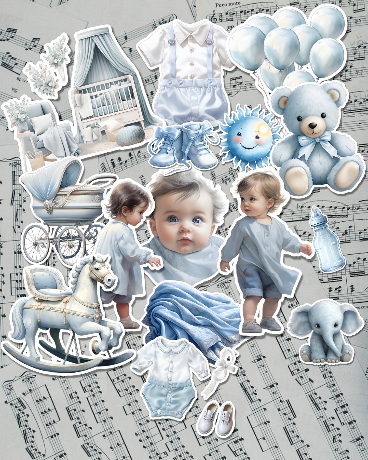 Lot de 15 stickers bébé garçon | Cartes | Scrapbooking | Artisanat | Arts de la main •