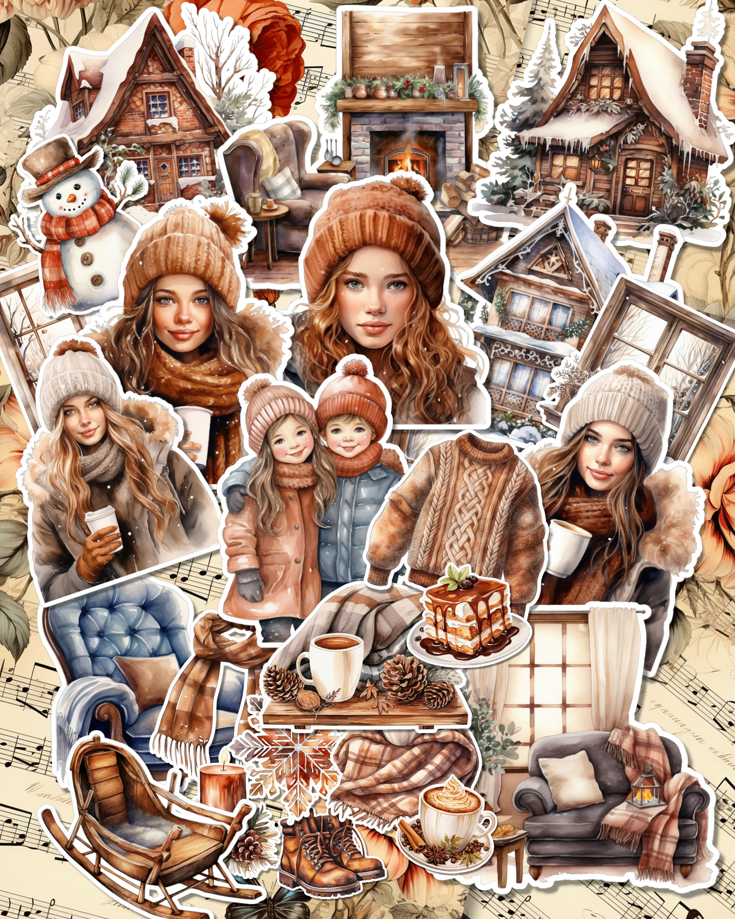 Lot de 25 autocollants pour un hiver chaud et confortable pour le journal, le scrapbooking, l'artisanat, les cartes et l'art des mains.