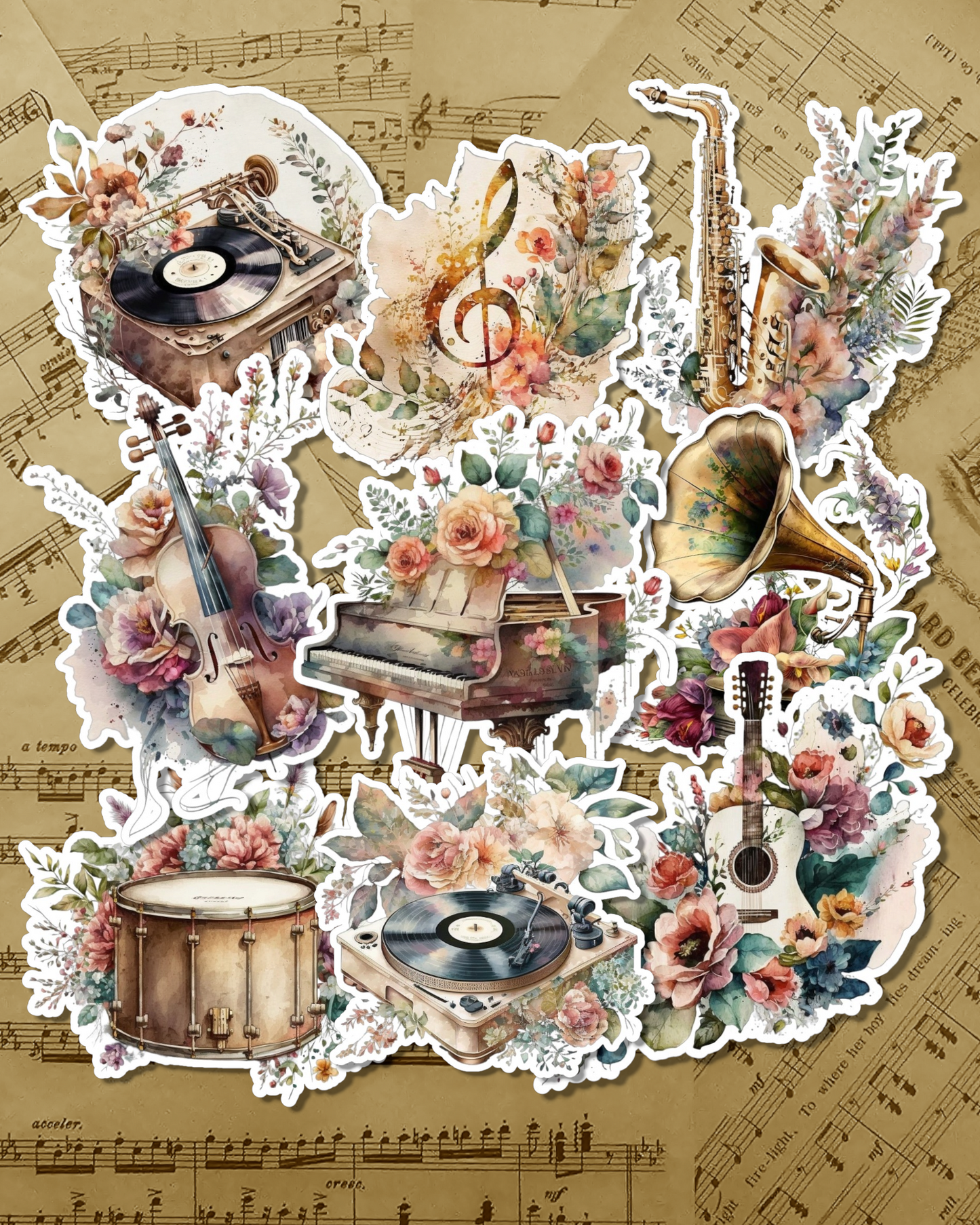 Lot de 9 beaux instruments de musique pour la tenue d'un journal | Scrapbooking | Artisanat | Arts de la main •