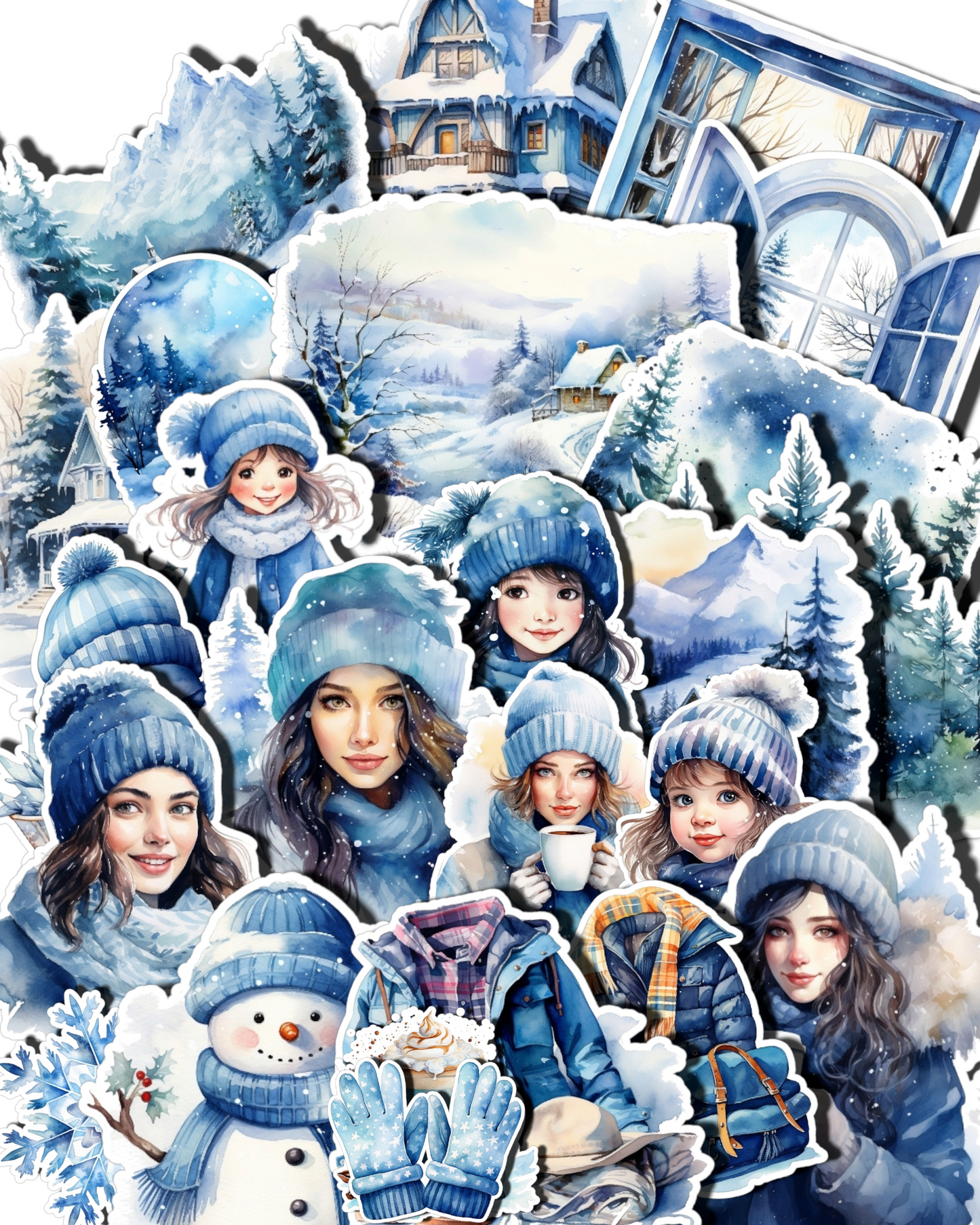 Lot de 25 ou 12 photos autocollants Snowing Winter pour journal, scrapbooking, travaux manuels, arts de la main.