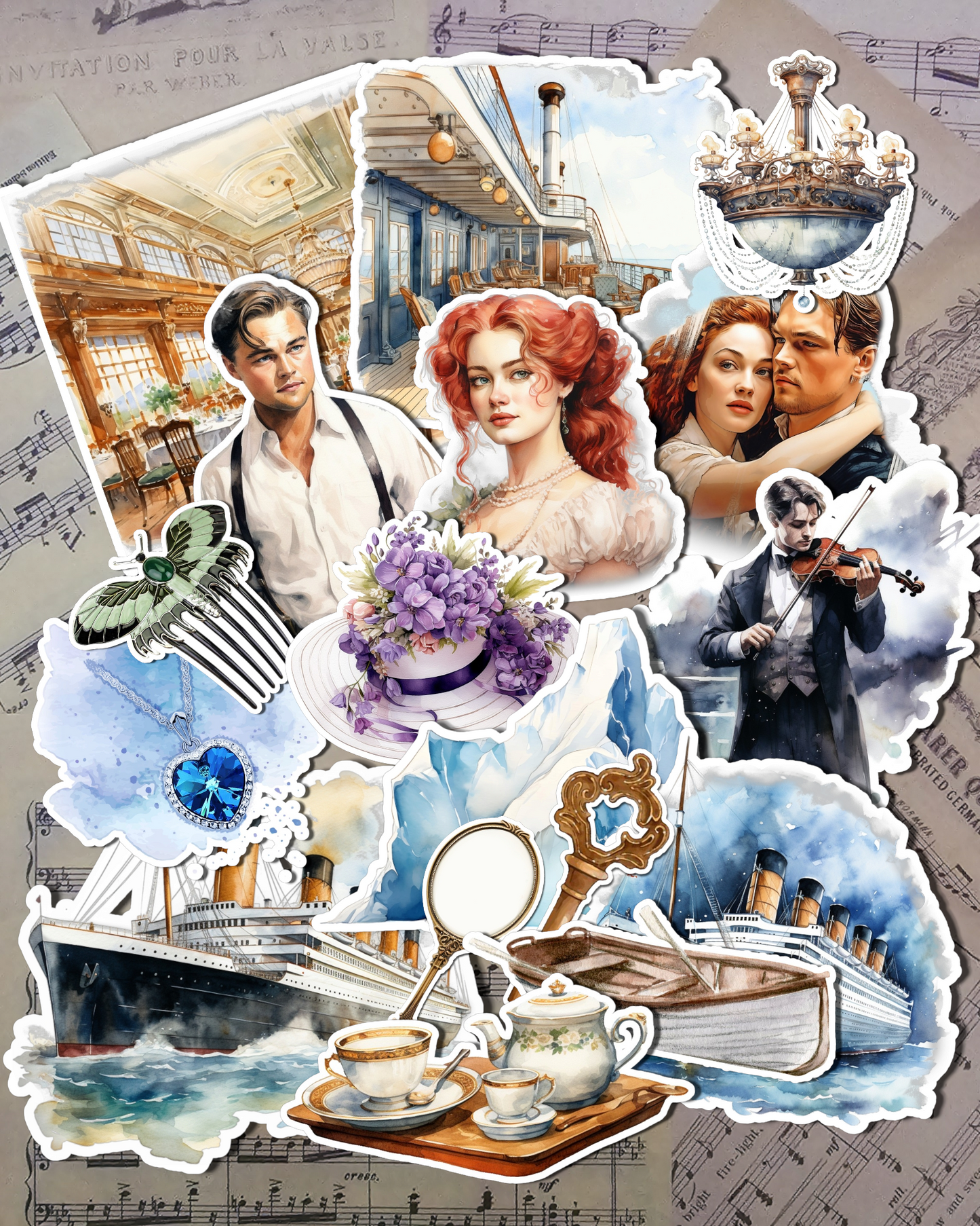Lot de 17 stickers Titanic pour tenir un journal | Scrapbooking | Artisanat| Arts de la main •