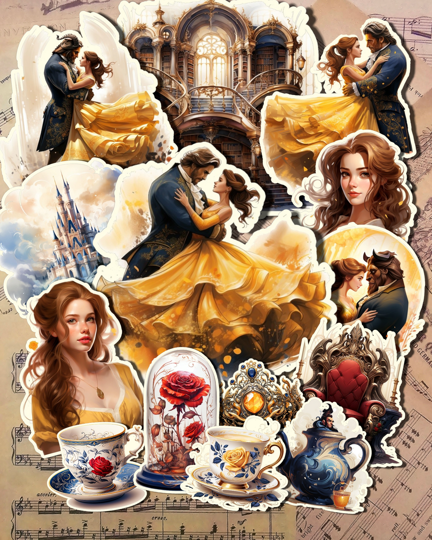 Lot de 14 stickers La Belle et la Bête pour tenir un journal | Scrapbooking | Artisanat| Arts de la main •