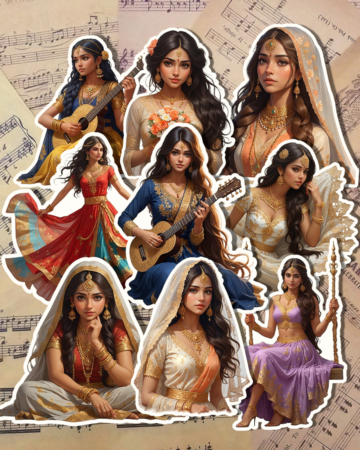 Set of 9 indian girl for journaling| Scrapbooking | Crafts | HandArts •