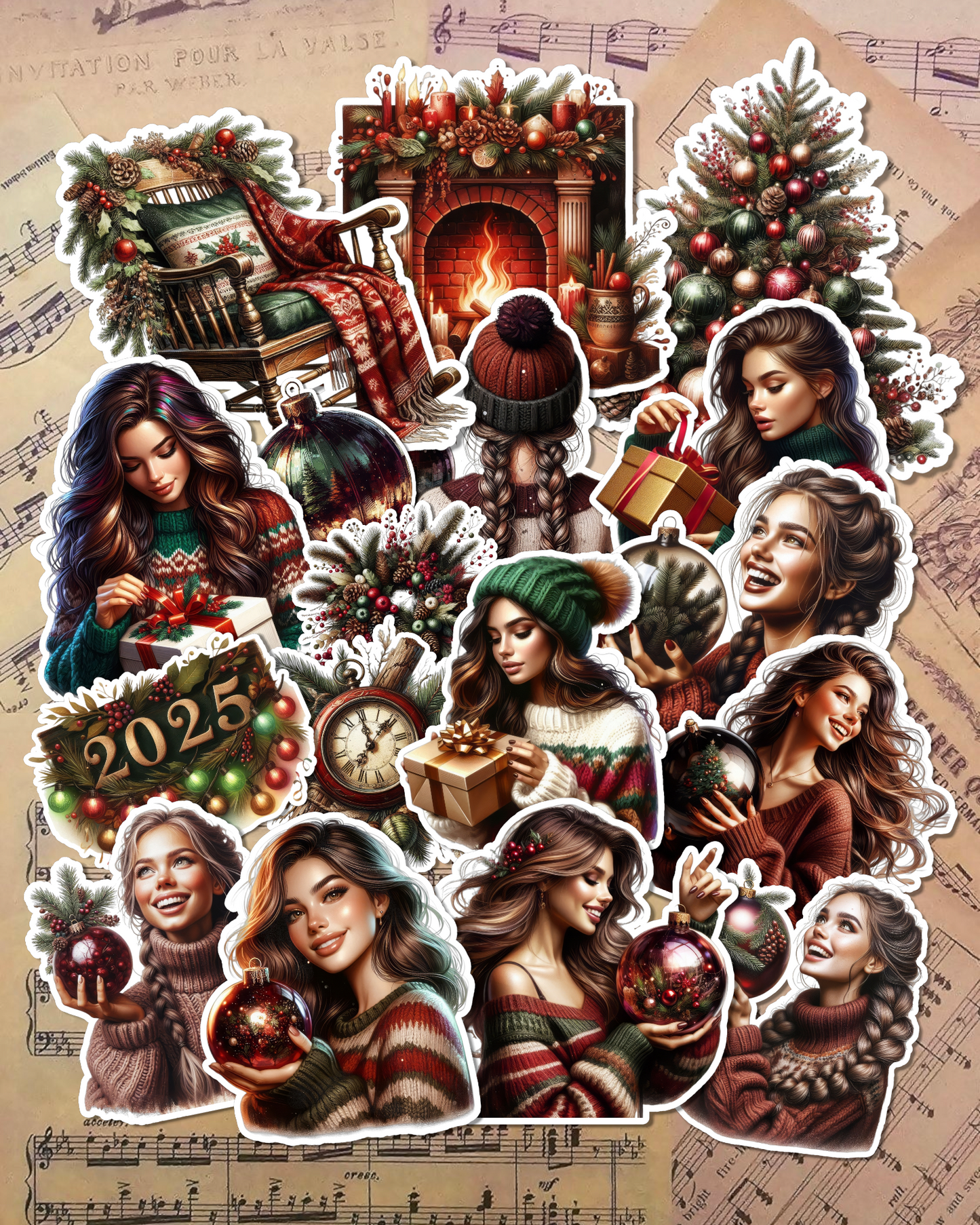Lot de 17 stickers cozy Christmas vibes cozy colors for journaling| Scrapbooking | Crafts| Hand Arts