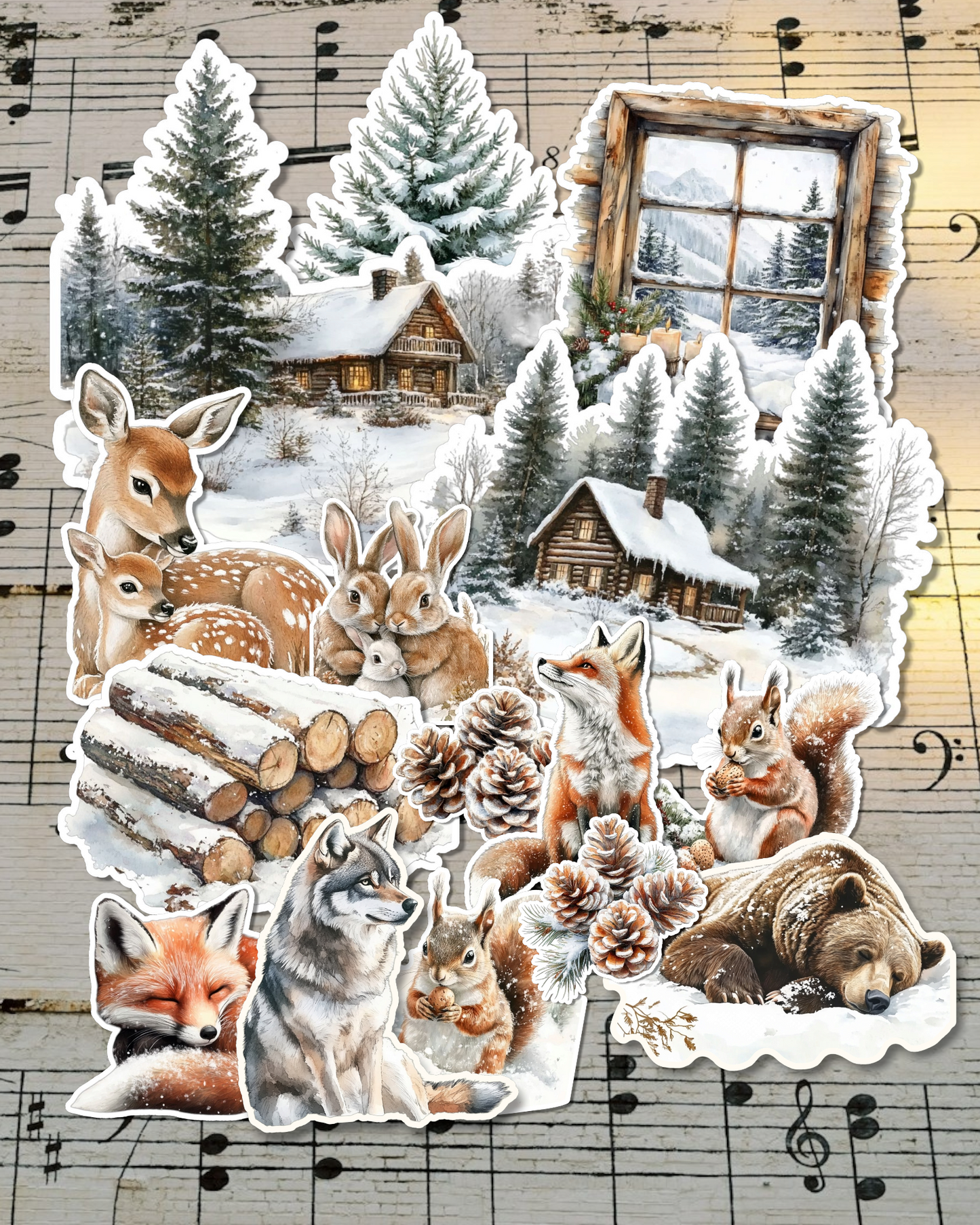 Lot of 14 Winter snow Christmas animals for journaling, Scrapbooking, Crafts, HandArts •