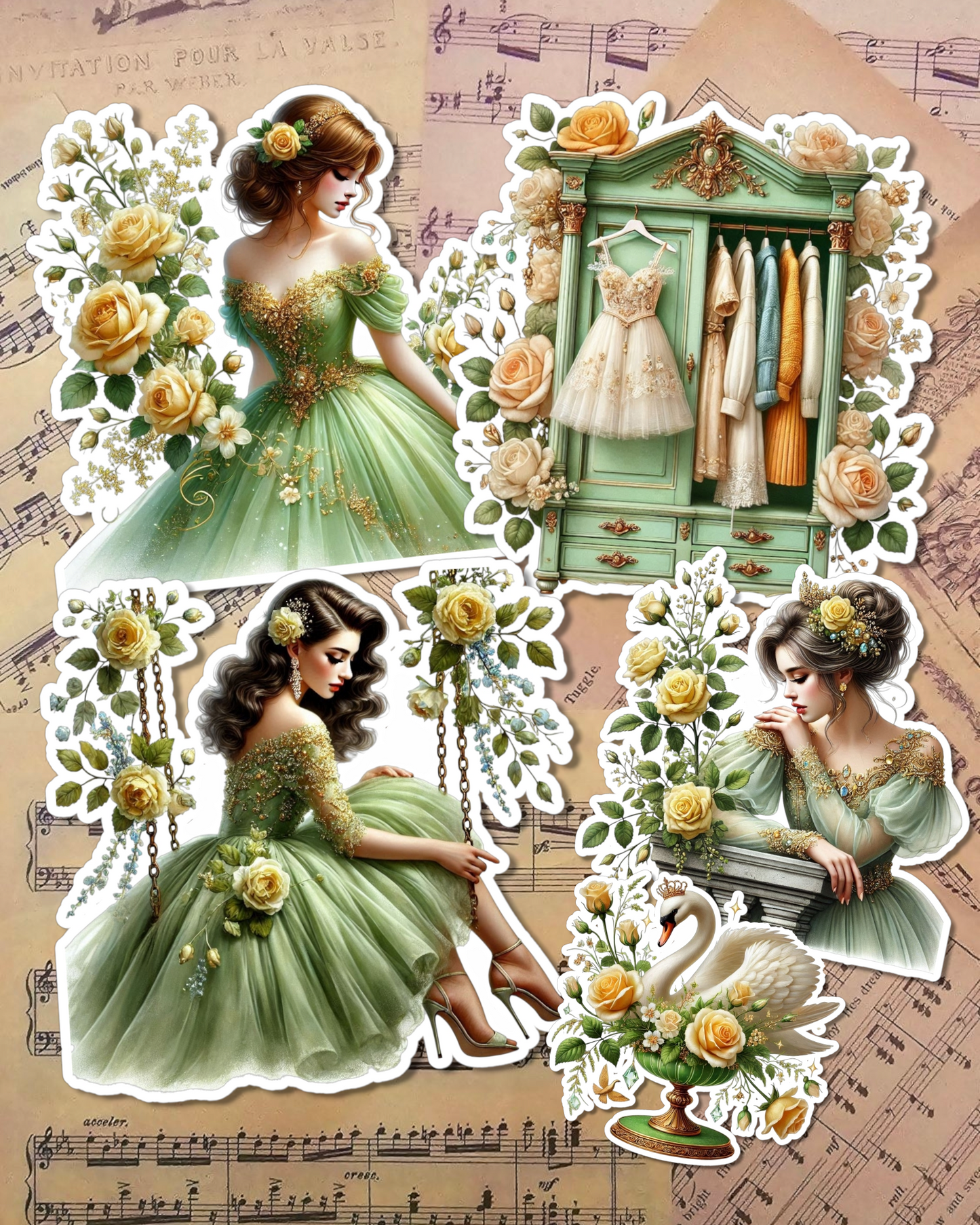 Massive Bundle of the The pampered princess in her pistache dress for Journaling | Scrapbooking | Crafts| Hand Arts •