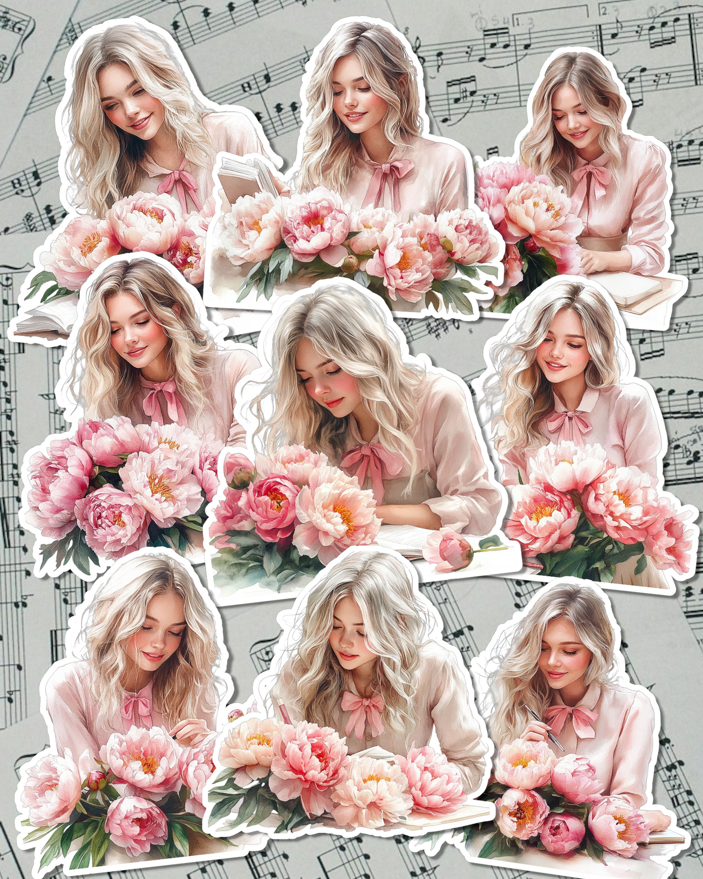 Lot of writing girls with pink flowers for journaling, Scrapbooking, Crafts, HandArts•
