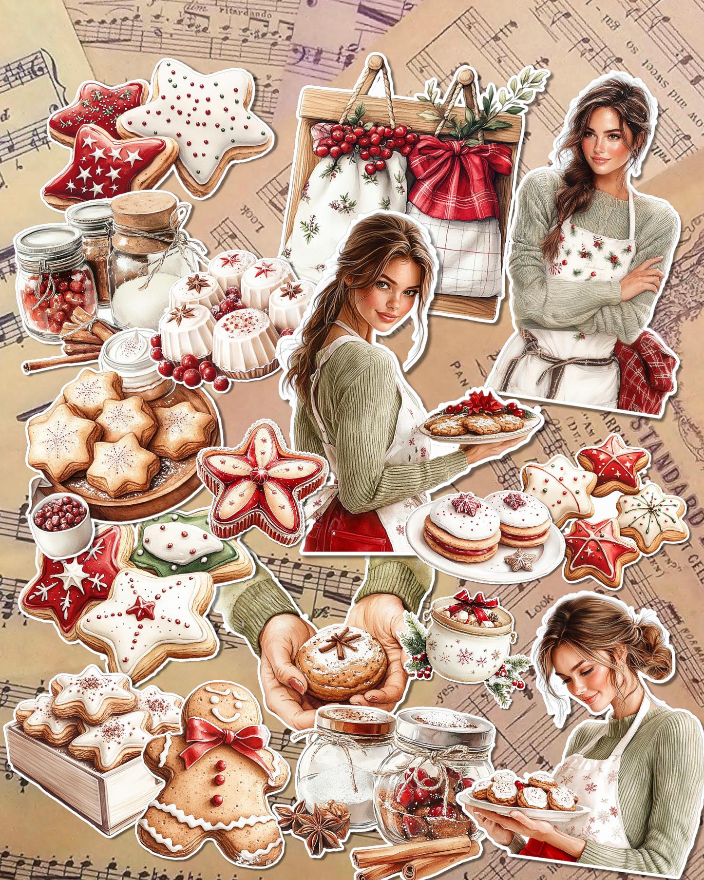 Lot de 17 stickers bakery Girl for journaling| Scrapbooking | Crafts| Hand Arts •