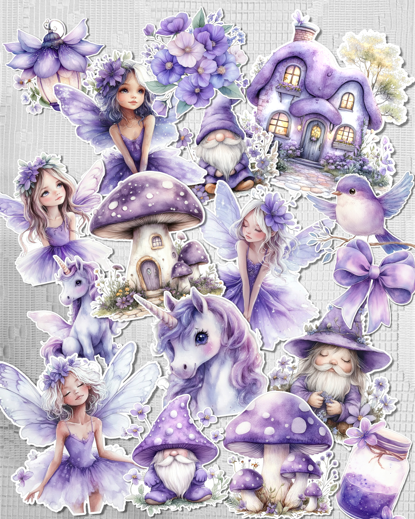Lot de 17 stickers fairy purple set for journaling| Scrapbooking | Crafts| Hand Arts •