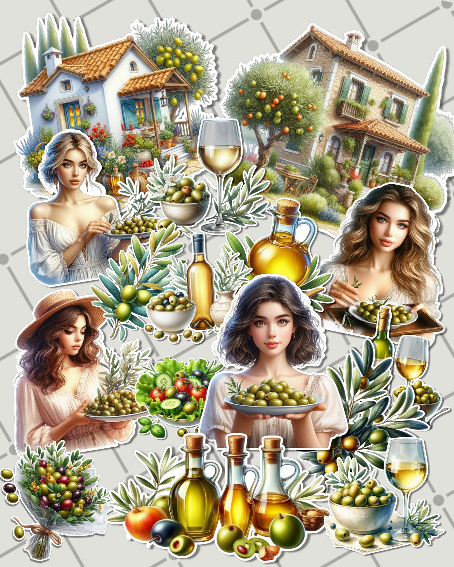Set of 17 stickers dreamy cottage & olive harvest sticker set for journaling| Scrapbooking | Crafts| Hand Arts •