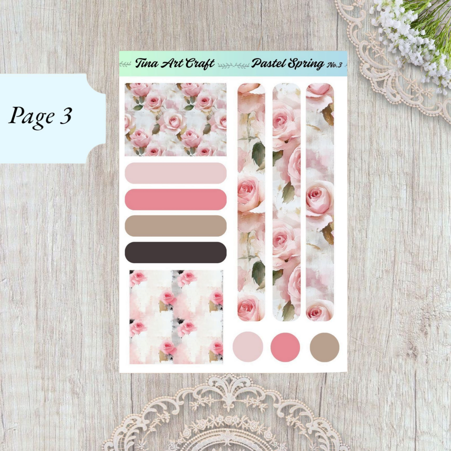 Pastel Spring” Sticker Sheet – 3 Pages of Dreamy Elegance for journaling| Scrapbooking | Crafts| Hand Arts •