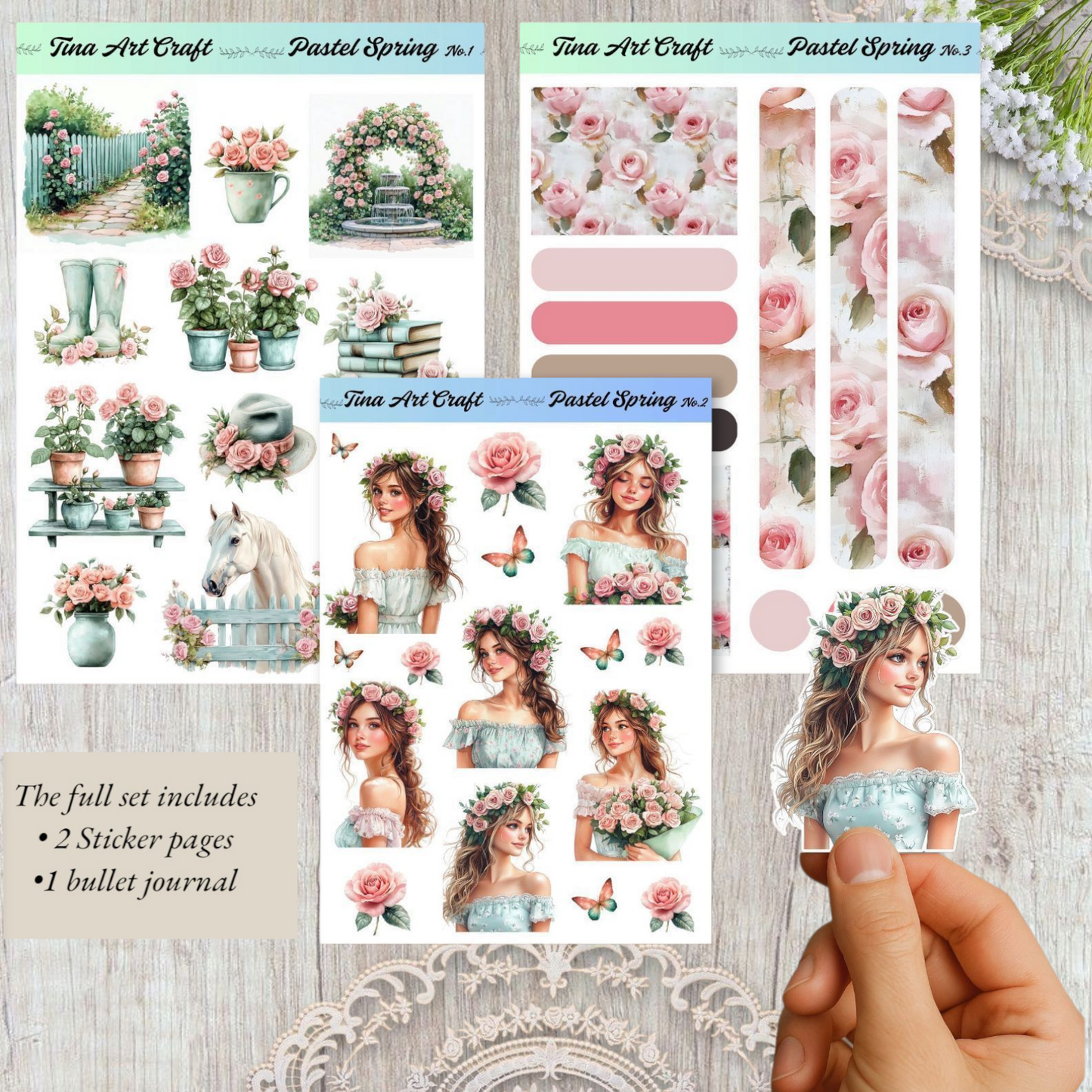 Pastel Spring” Sticker Sheet – 3 Pages of Dreamy Elegance for journaling| Scrapbooking | Crafts| Hand Arts •