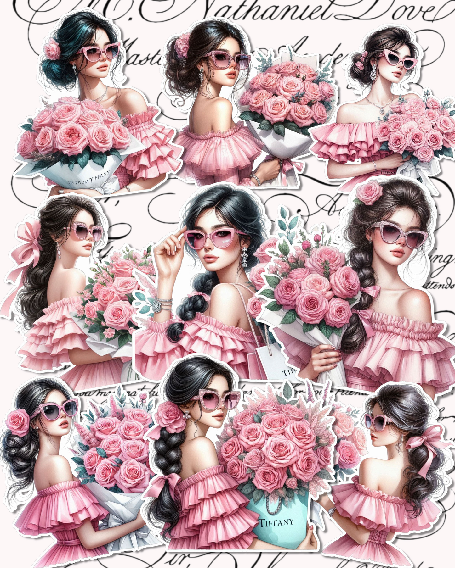 Lot of elegant pink girl stickers for journaling, Scrapbooking, Crafts, HandArts•
