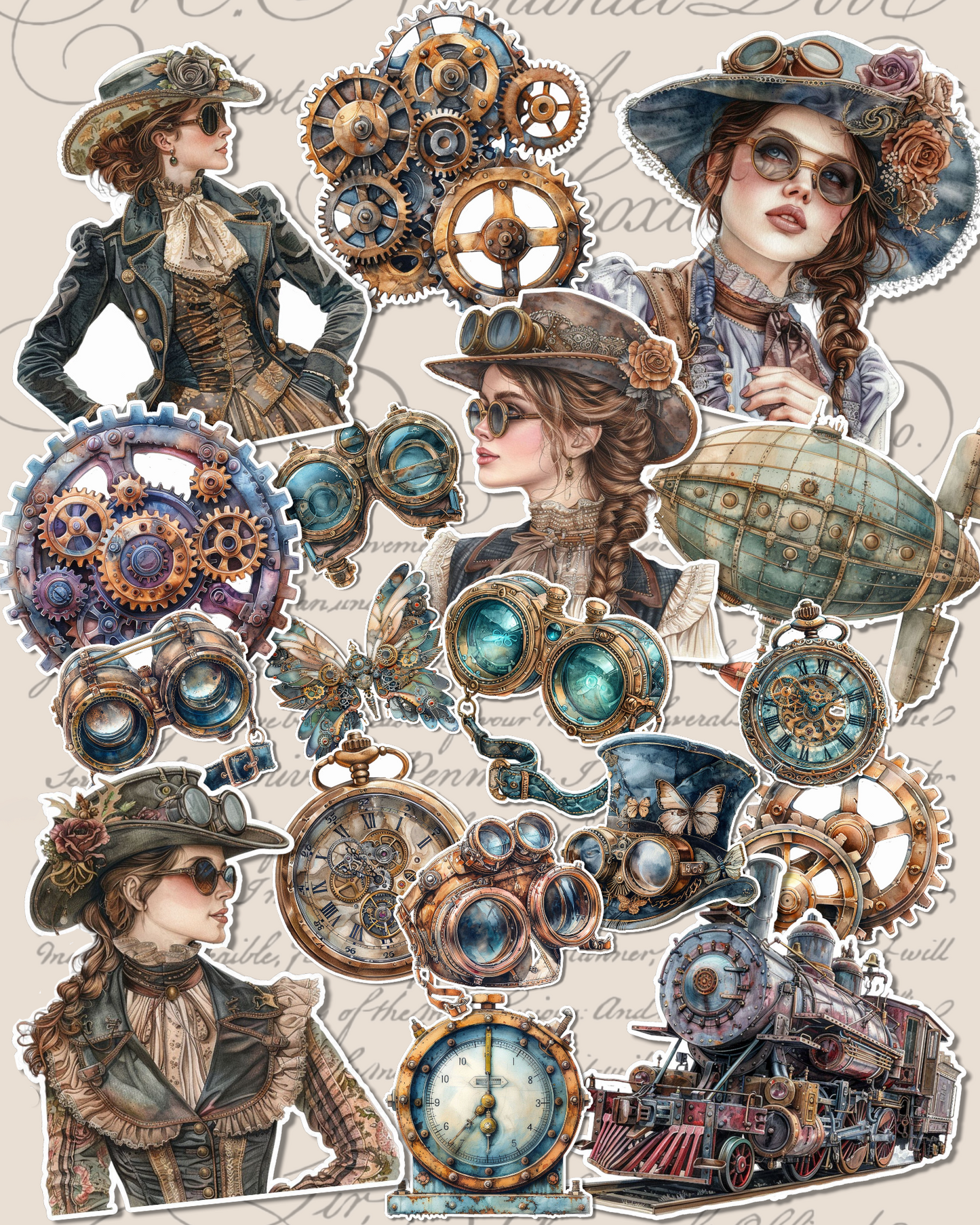 Set of 17 steampunk sticker collection –for journaling | Scrapbooking | Crafts | HandArts.