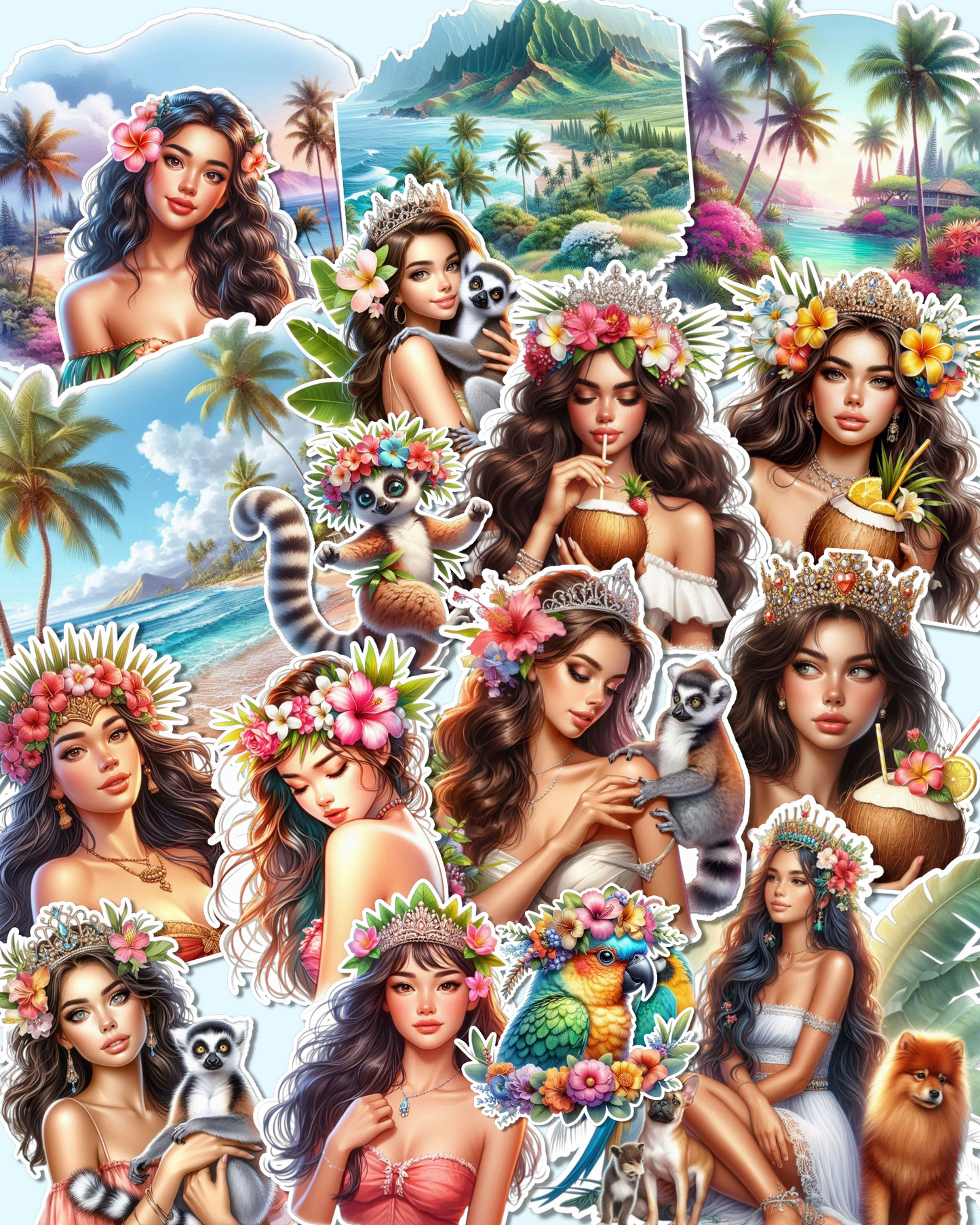 Dreamy island girls, tropical animals, and beachy vibes stickers for journaling| Scrapbooking | Crafts| Hand Arts •