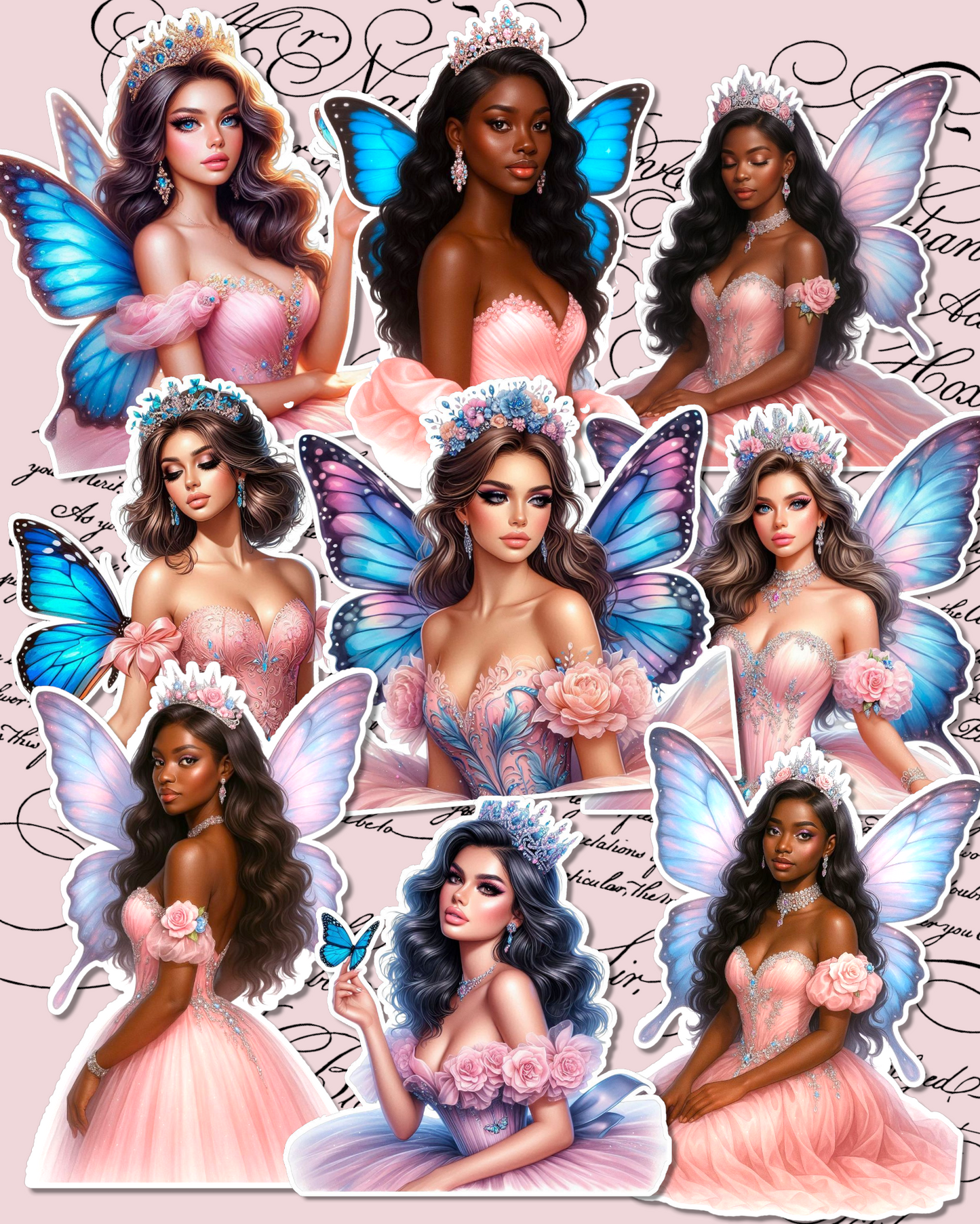 Set of 9 Beautiful fairy butterfly girl for journaling , le scrapbooking, Crafts, HandArts
