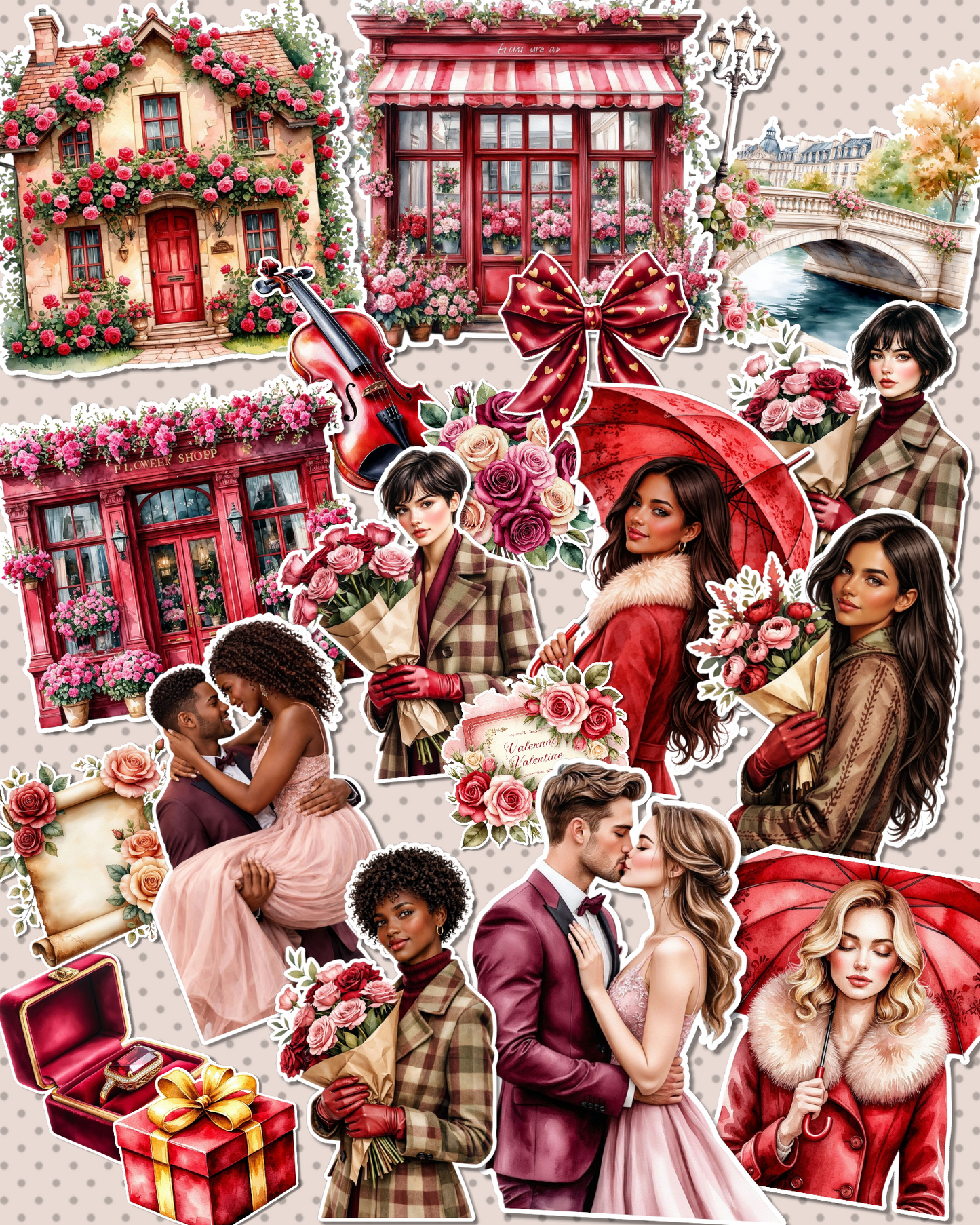 Lot de 17 Valentine’s Day cozy love vibes stickers for journaling| Scrapbooking | Crafts| planners •