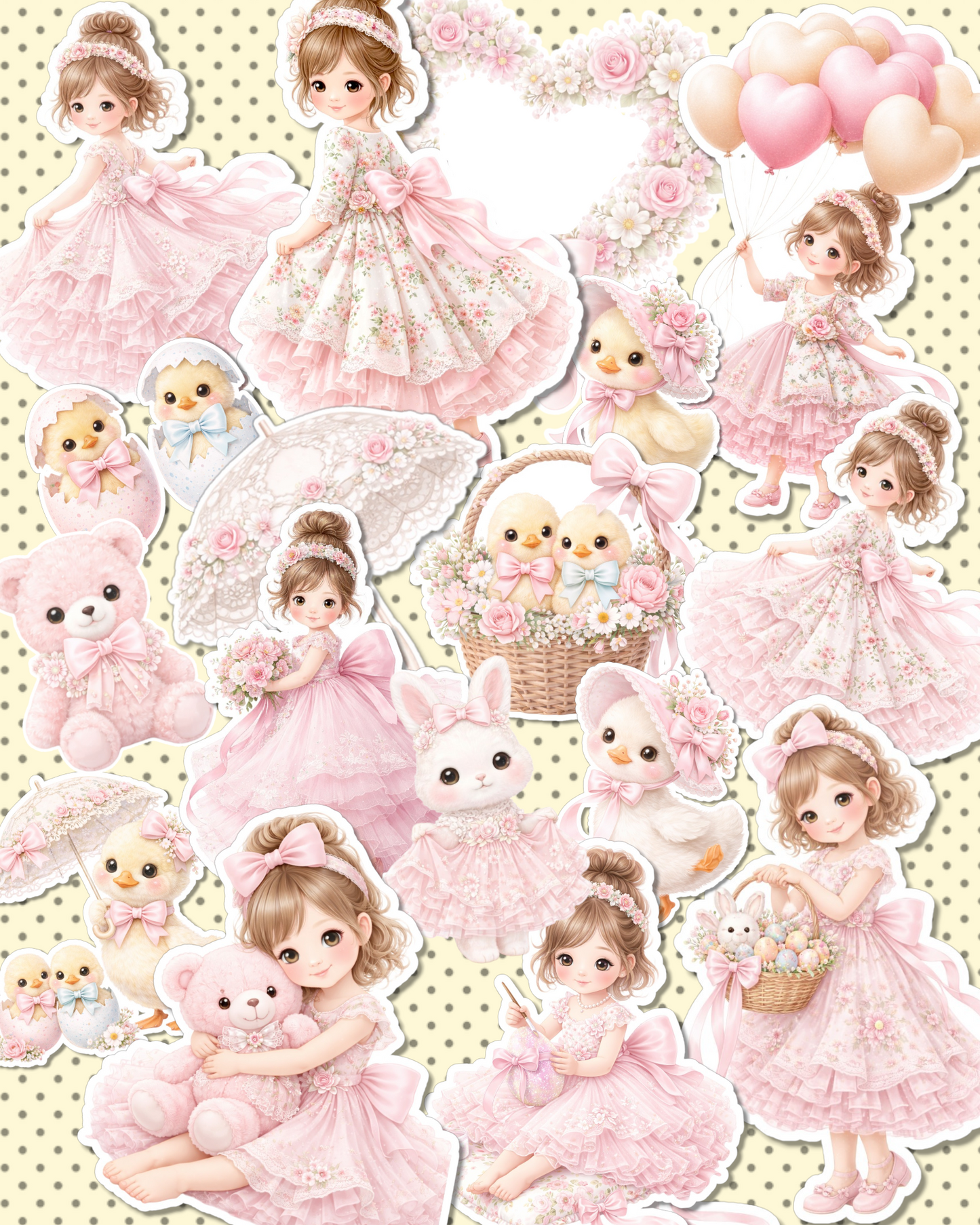 Lot de 17 stickers Pink cute girl ,Easter time for journaling| Scrapbooking | Crafts| Hand Arts •