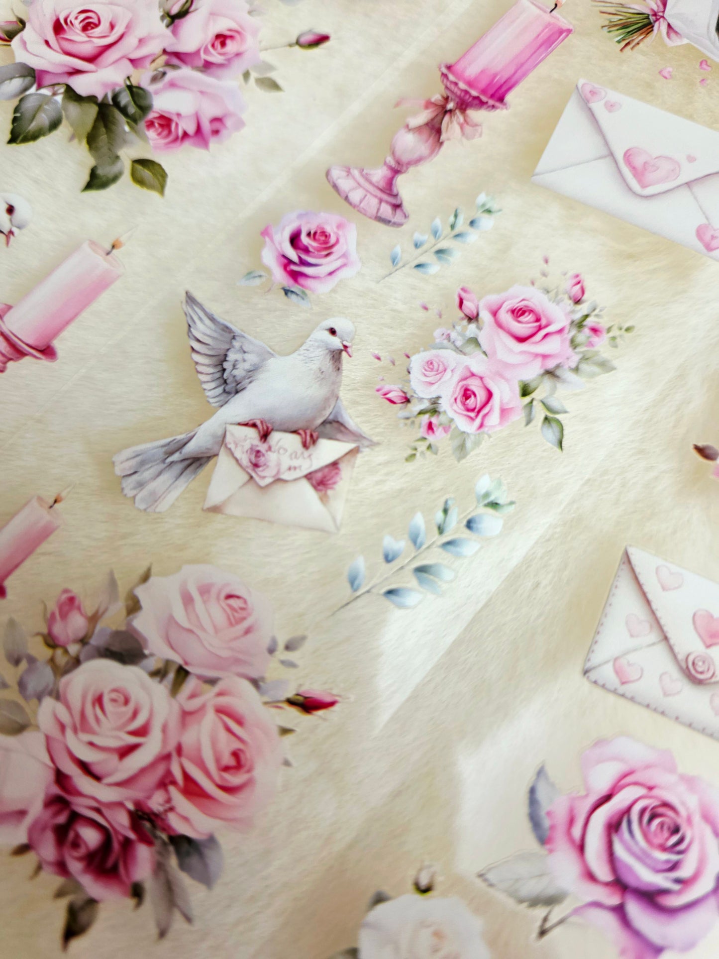 DESIGN My DESIGN TAPE pour journal, scrapbooking, travaux manuels, boucle d'art à la main 100 cm , Doves with pink roses