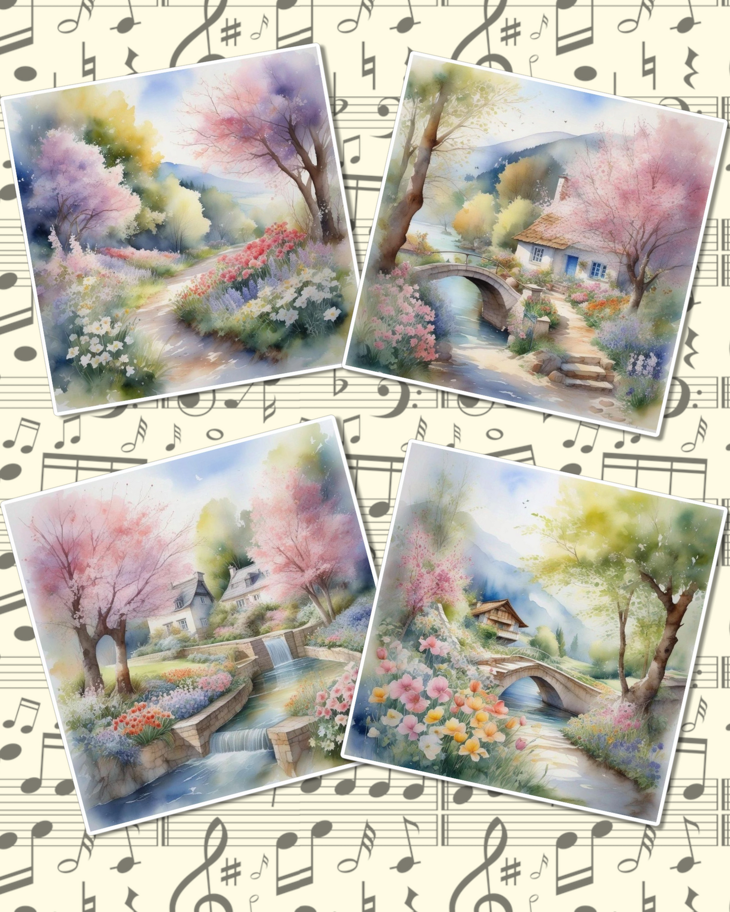 Set of photos Stickers of beautiful natural views in water color for journaling , scrapbooking, Crafts, HandArts.