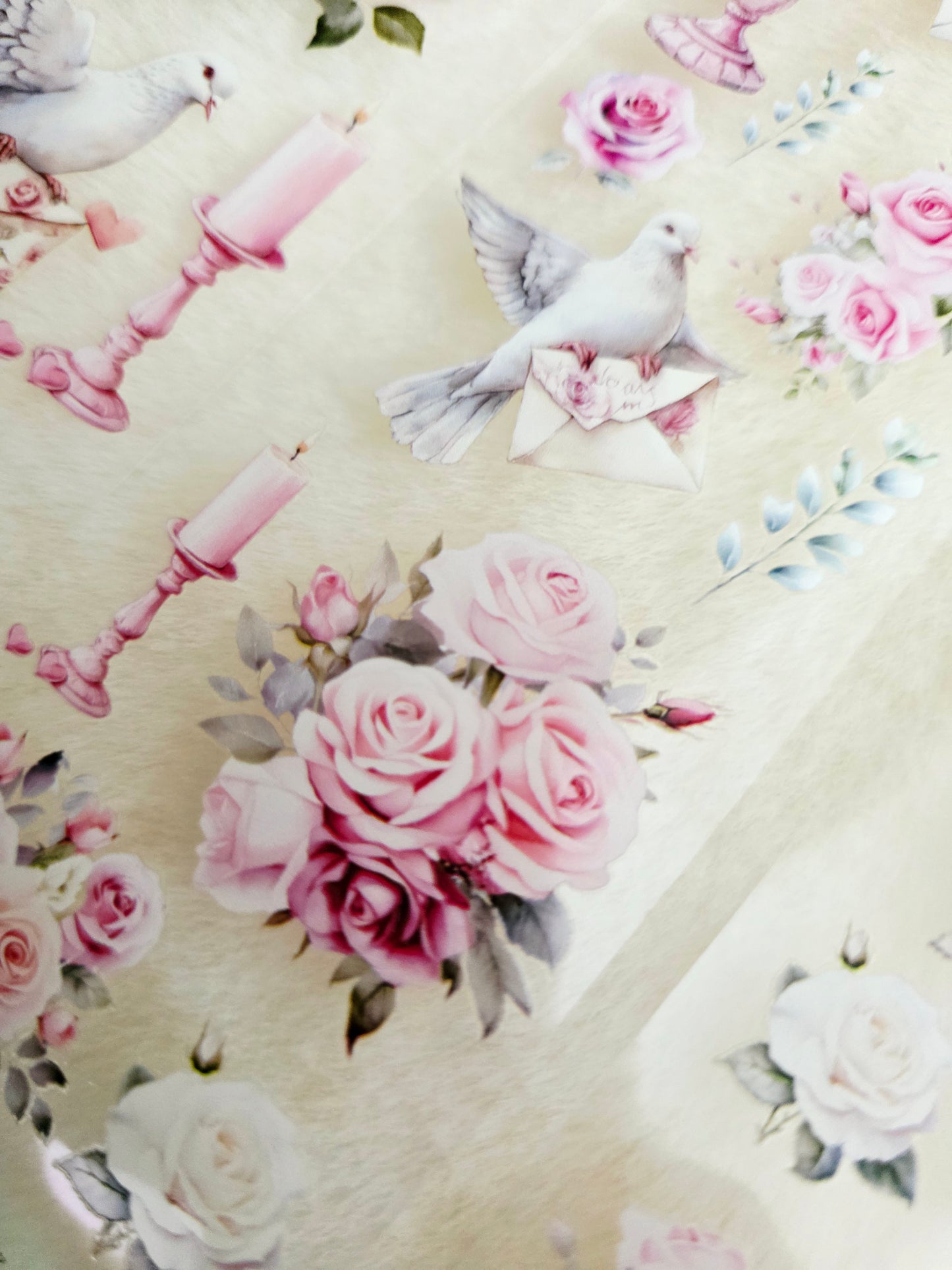 DESIGN My DESIGN TAPE pour journal, scrapbooking, travaux manuels, boucle d'art à la main 100 cm , Doves with pink roses