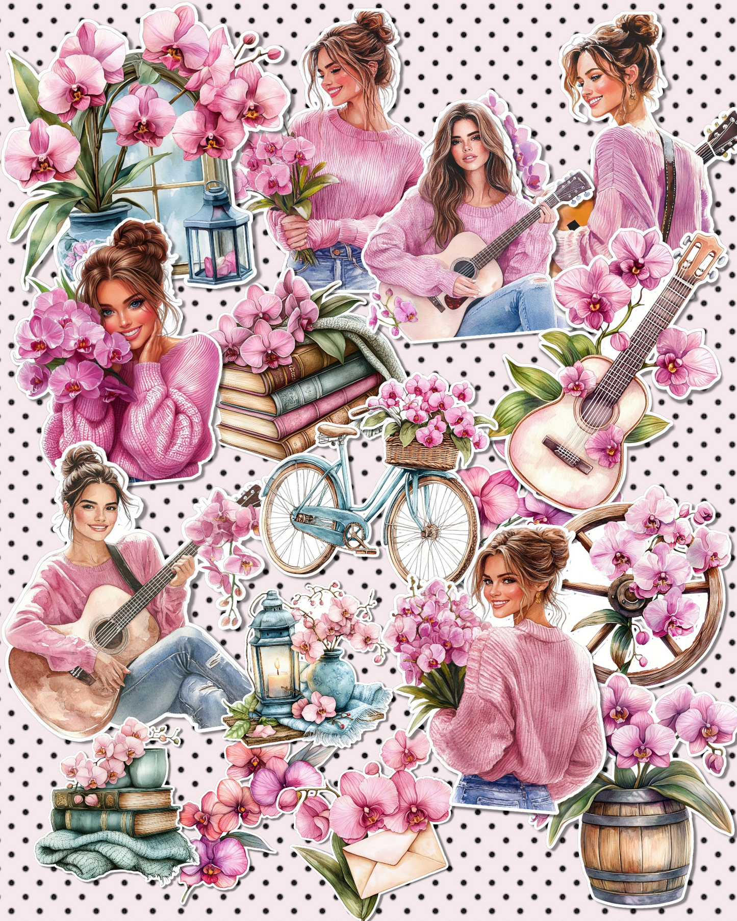 Lot de 17 stickers rose spring for journaling| Scrapbooking | Crafts| Hand Arts •