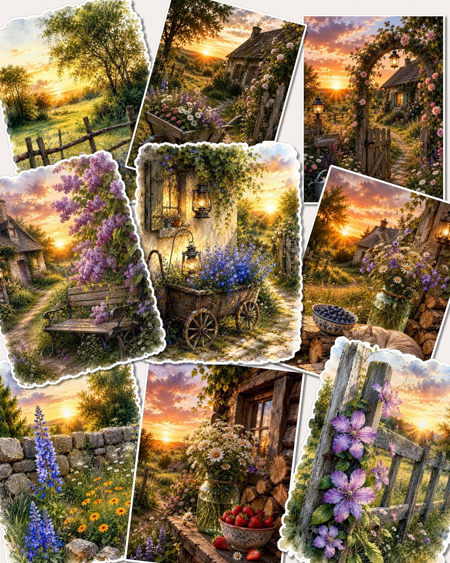 Set of 9 beautiful cozy views for journaling, Scrapbooking, Crafts, Cards, Hand Arts.