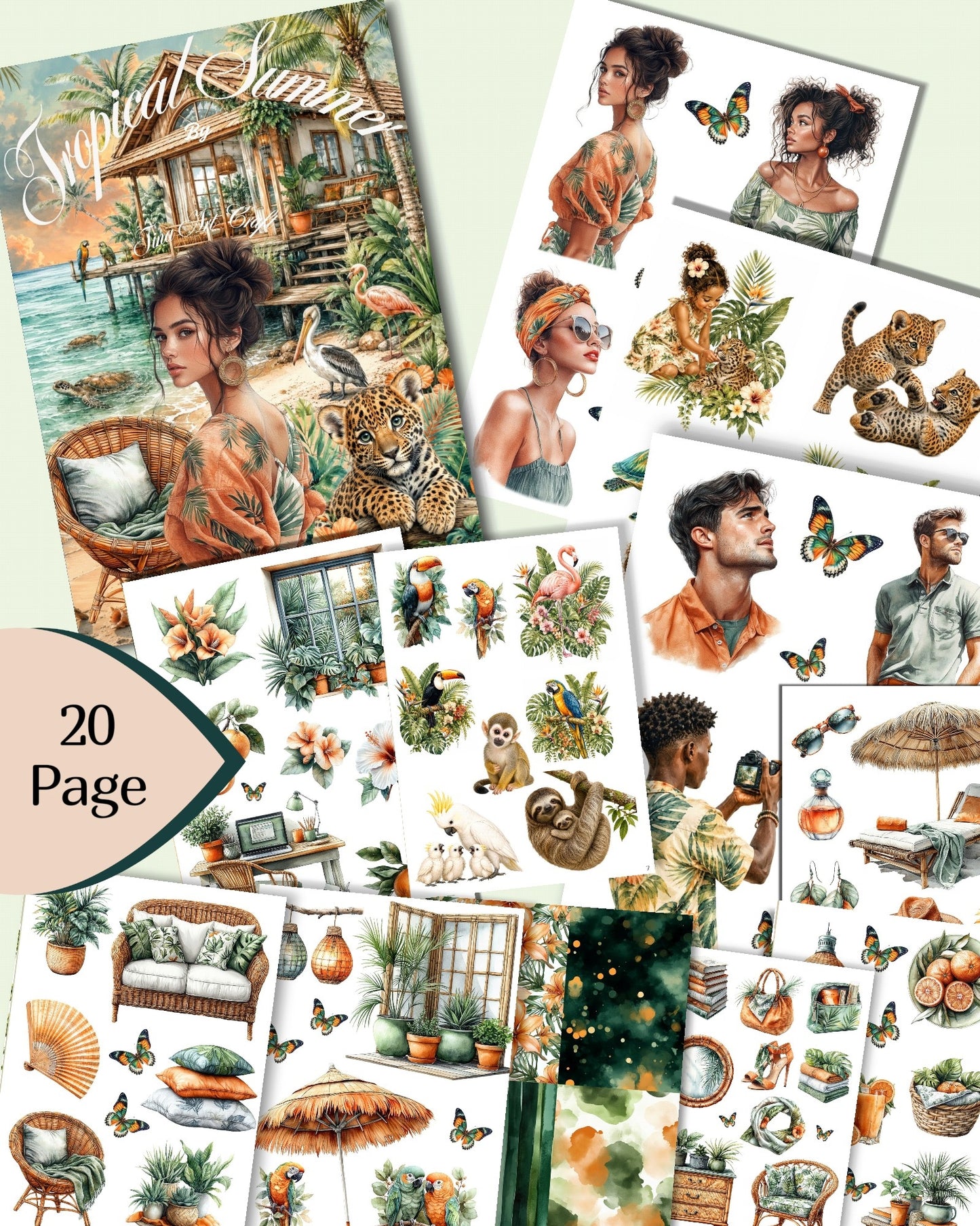 Tropical Summer – 20 Pages of Exotic Beauty, Tropical Wildlife & Island Paradise for journaling ,Scrapbooking, Crafts,HandArts.