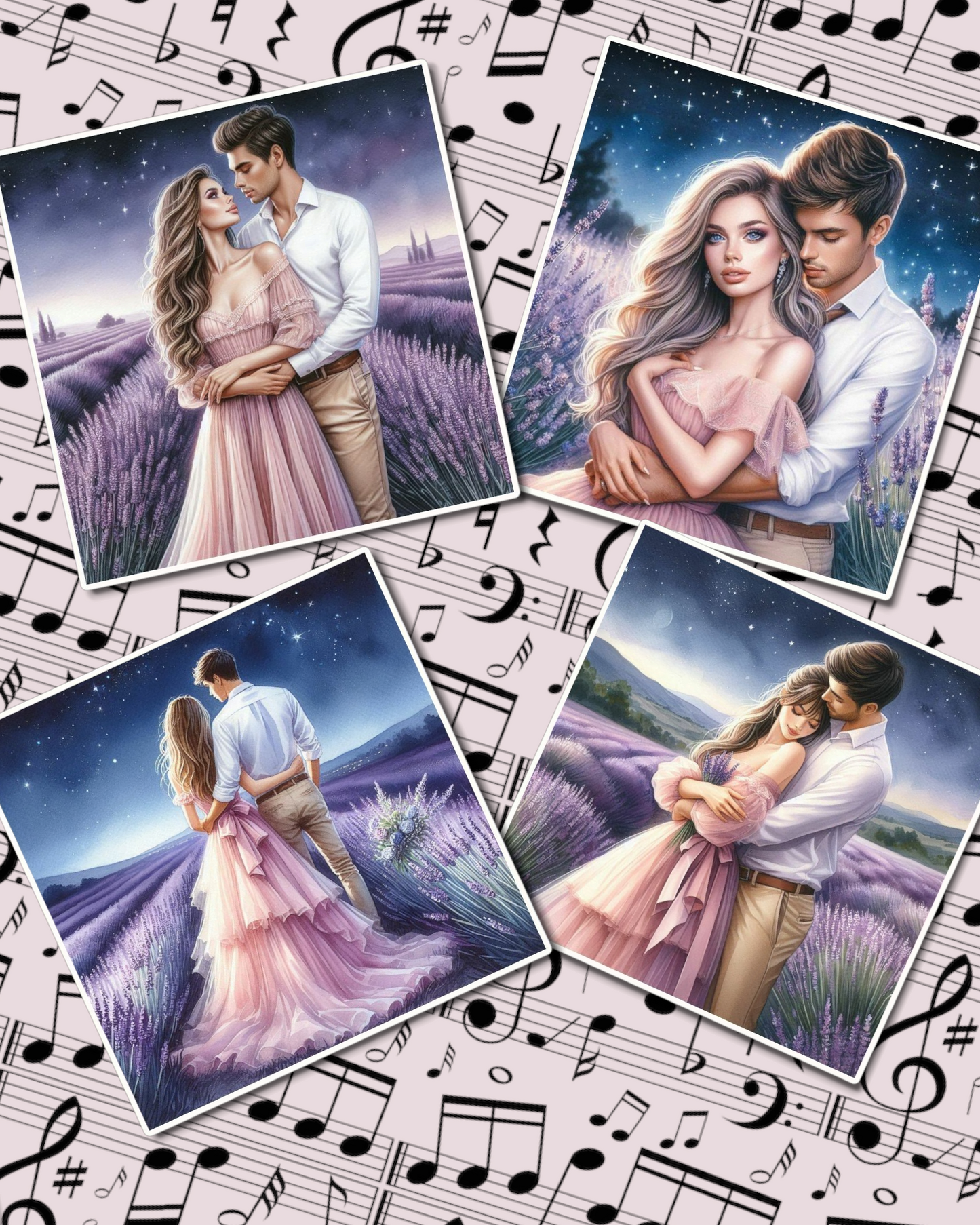 Set of photos Stickers of romantic couple in lavender feild for journaling , scrapbooking, Crafts, HandArts.