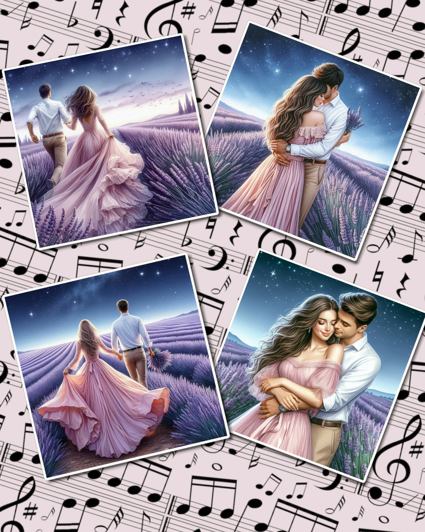 Set of photos Stickers of romantic couple in lavender feild for journaling , scrapbooking, Crafts, HandArts.
