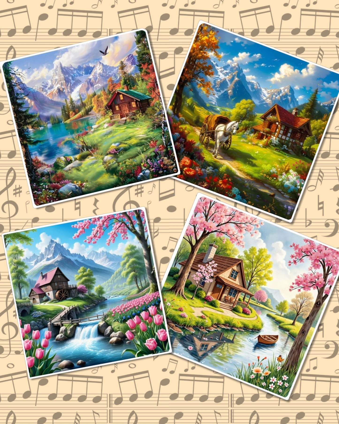 Set of photos Stickers of spring calm natural views for journaling , scrapbooking, Crafts, HandArts.