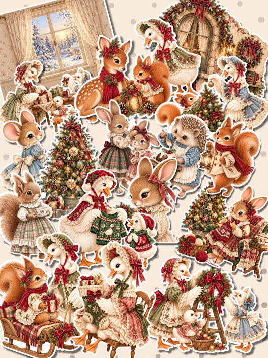 Lot de 17 dreamy Cozy Rabbit Gooses Magic & Christmas Elegance Stickers for journaling| Scrapbooking | Crafts| planners •