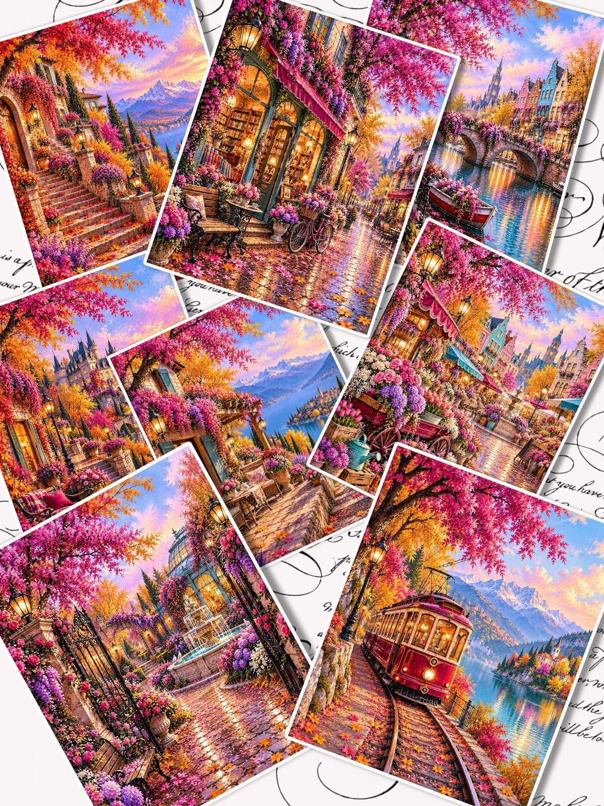 Romantic stone steps surrounded by enchanting autumn colors views for journaling , scrapbooking, Crafts, HandArts