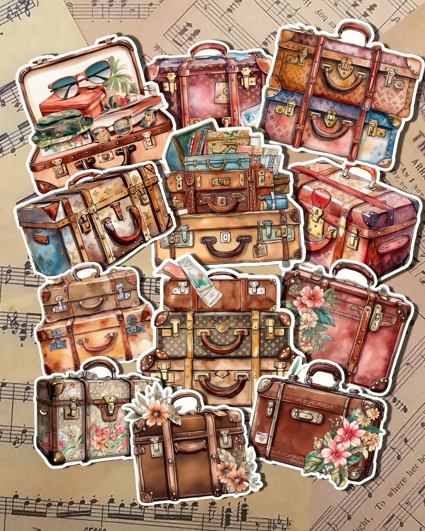 Vintage Bag lot of 12 stickers for Journaling | Scrapbooking | Crafts | Hand Arts •